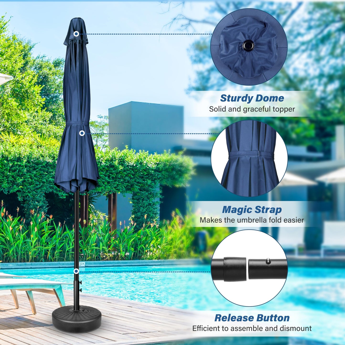 HealSmart 7.5ft Patio Umbrella with Push Button Tilt/Crank, Outdoor Table Market Yard Umbrella, 6 Sturdy Ribs for Garden, Deck, Backyard, Pool
