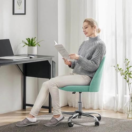 Simple Deluxe Armless Office Desk Chair, Modern Cute Swivel Vanity Chair Comfy Home Office Chairs with Wheels Height Adjustable Rolling Computer Task Stools for Living Room, Make-up, Bedroom
