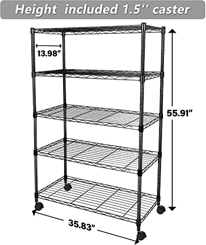4-Tier Heavy Duty Storage Shelving Unit 1000Lb Capacity,Black,35.83L x 13.98W x 55.91H inch