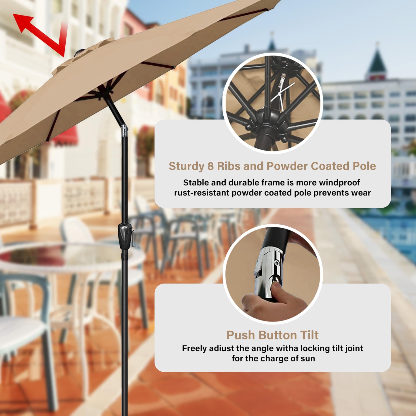 InfiniPower Outdoor Patio Umbrella Table Umbrellas with Push Button Tilt/Crank, UV Protection Waterproof for Garden Deck Backyard Pool,