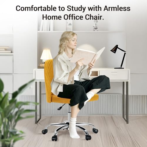 YSSOA Office Desk Chair with Back and Wheels Computer Fabric Chair Armless Adjustable Height Comfy Vanity Chair with Swivel Rolling Home Chairs