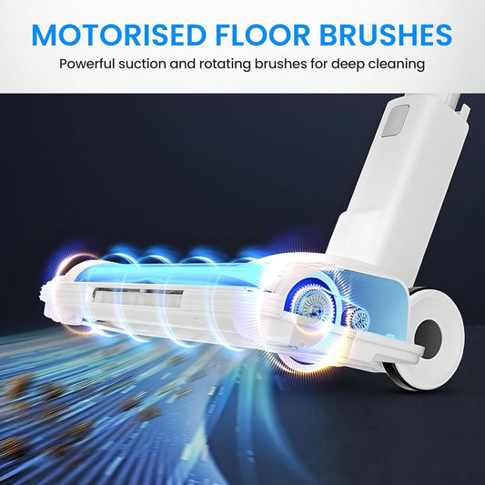 Simple Deluxe Cordless Vacuum Lightweight Cleaner, Stick Vac with LED, 45 Mins Runtime, Electric Rechargeable Powerful Suction for Pet Hair, Hard Floor, Tile, White