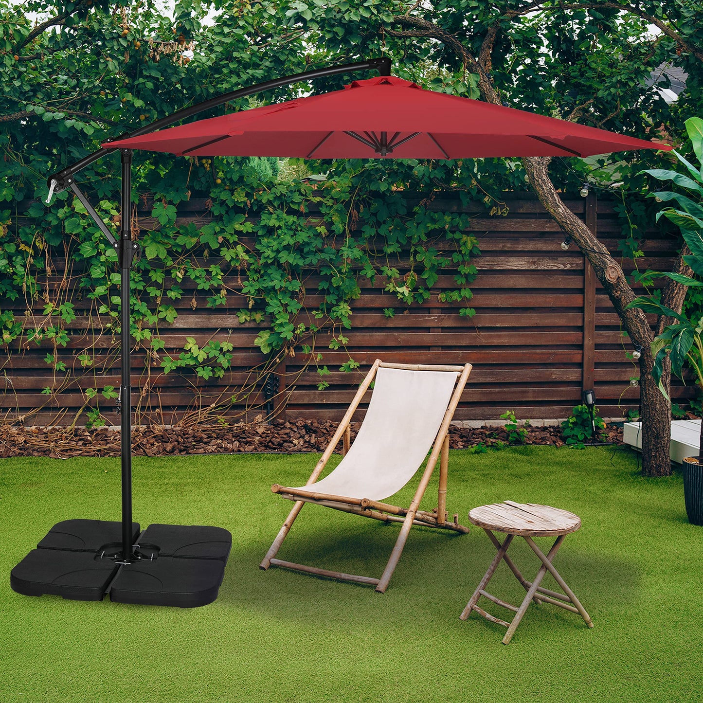 Simple Deluxe 10ft Offset Umbrella Cantilever Patio Hanging Umbrella Outdoor Market Umbrella with Crank & Cross Base Suitable for Garden, Lawn, backyard and Deck