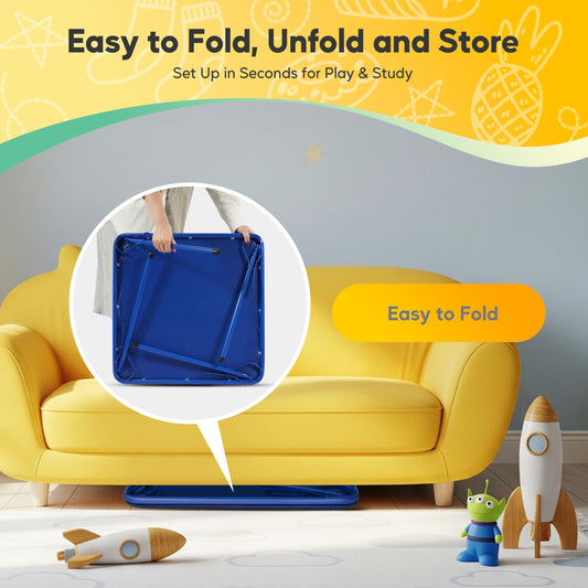 HealSmart Folding Table for Kids, Toddler Table with Padded Top - Foldable, Portable, and Durable Design, Ideal for Playtime, Crafts, and Activities, Compact and Easy Storage Solution, Blue