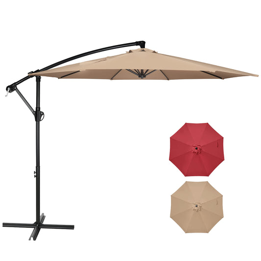 Simple Deluxe 10ft Offset Umbrella Cantilever Patio Hanging Umbrella Outdoor Market Umbrella with Crank & Cross Base Suitable for Garden, Lawn, backyard and Deck