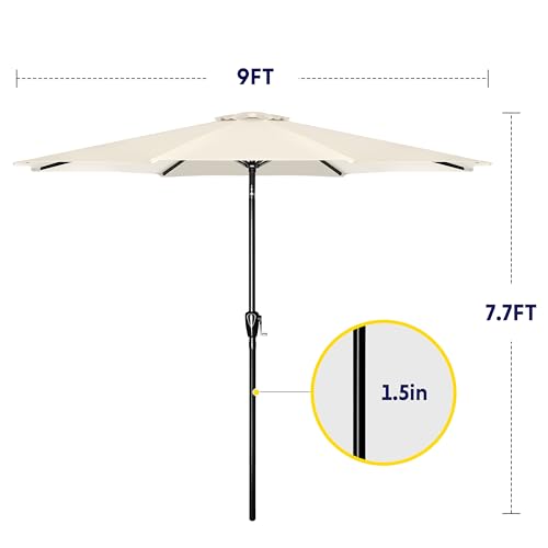 iPower 9ft Patio Umbrella Outdoor Table Umbrellas with 8 Sturdy Ribs, Push Button Tilt and Crank for Yard, Pool and Garden