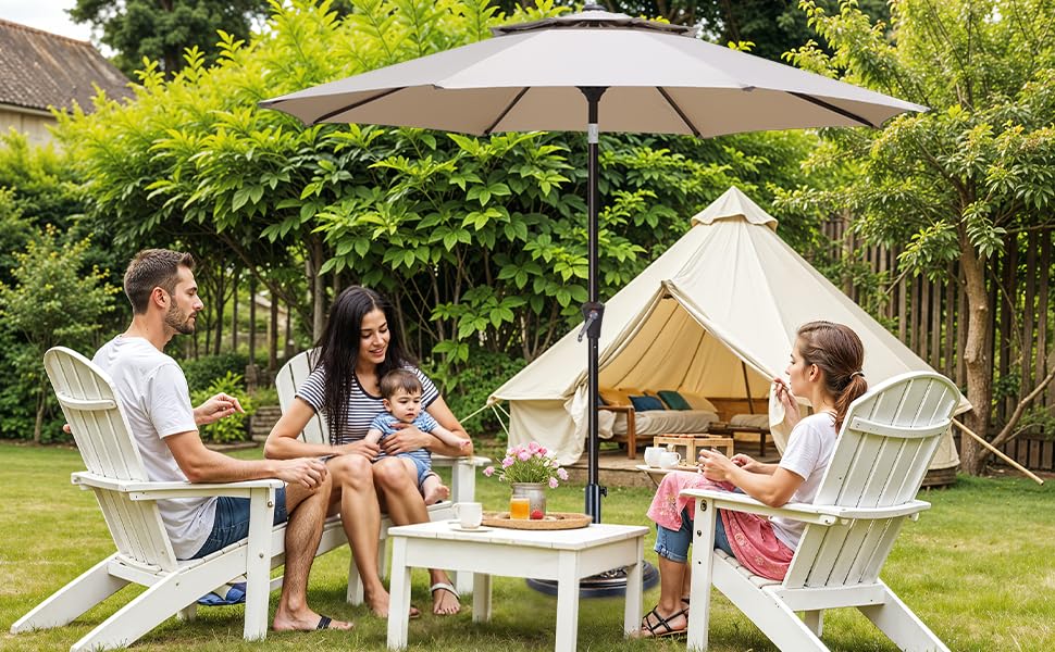 Simple Deluxe 9' Double-Layer Patio Umbrella with Push Tilt & Crank Lift, UV Protection Waterproof Sunshade for Pool/Beach/Garden Table (8 Sturdy Ribs)