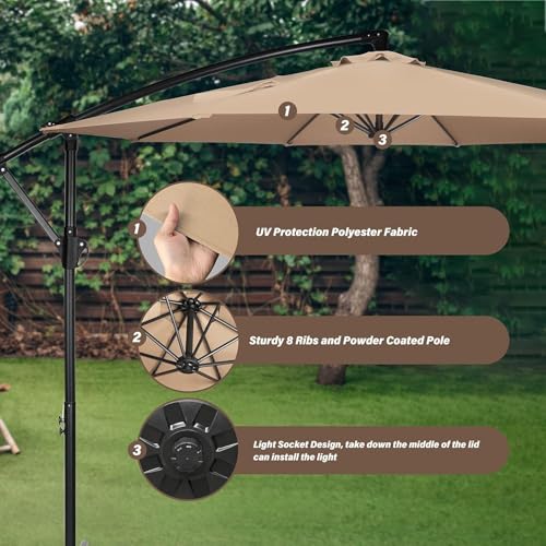 Simple Deluxe 10ft Offset Umbrella Cantilever Patio Hanging Umbrella Outdoor Market Umbrella with Crank & Cross Base Suitable for Garden, Lawn, backyard and Deck