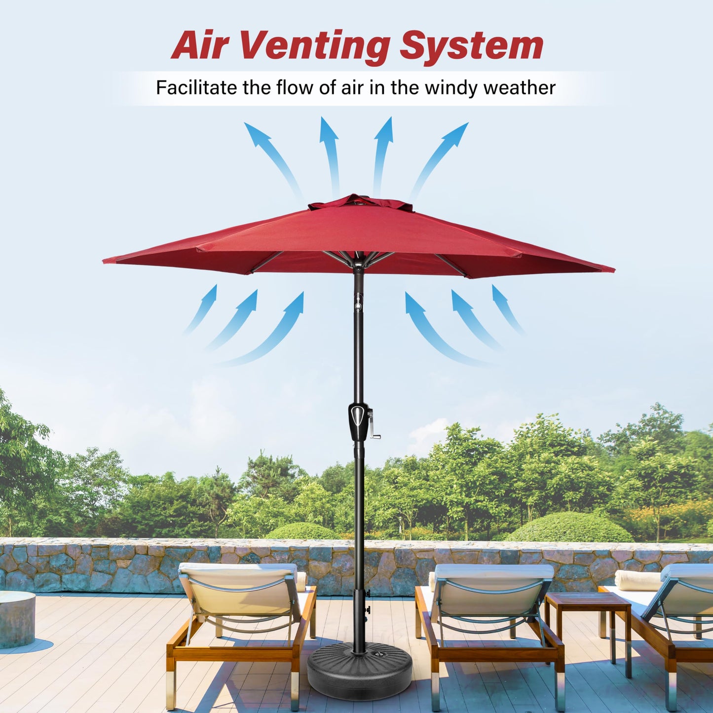 HealSmart 7.5ft Patio Umbrella with Push Button Tilt/Crank, Outdoor Table Market Yard Umbrella, 6 Sturdy Ribs for Garden, Deck, Backyard, Pool