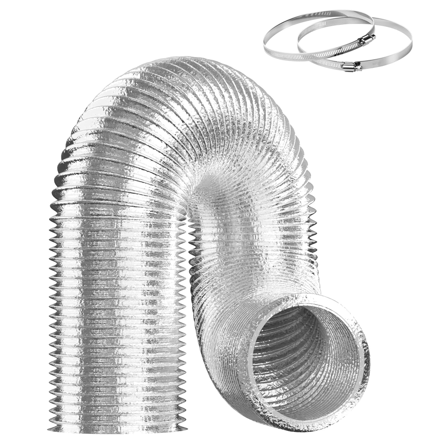 Simple Deluxe Dryer Vent Hose, Flexible Aluminum Ducting, Heavy Duty Three-Layer Protection, Long Duct for Ventilation Heating Cooling, Silver