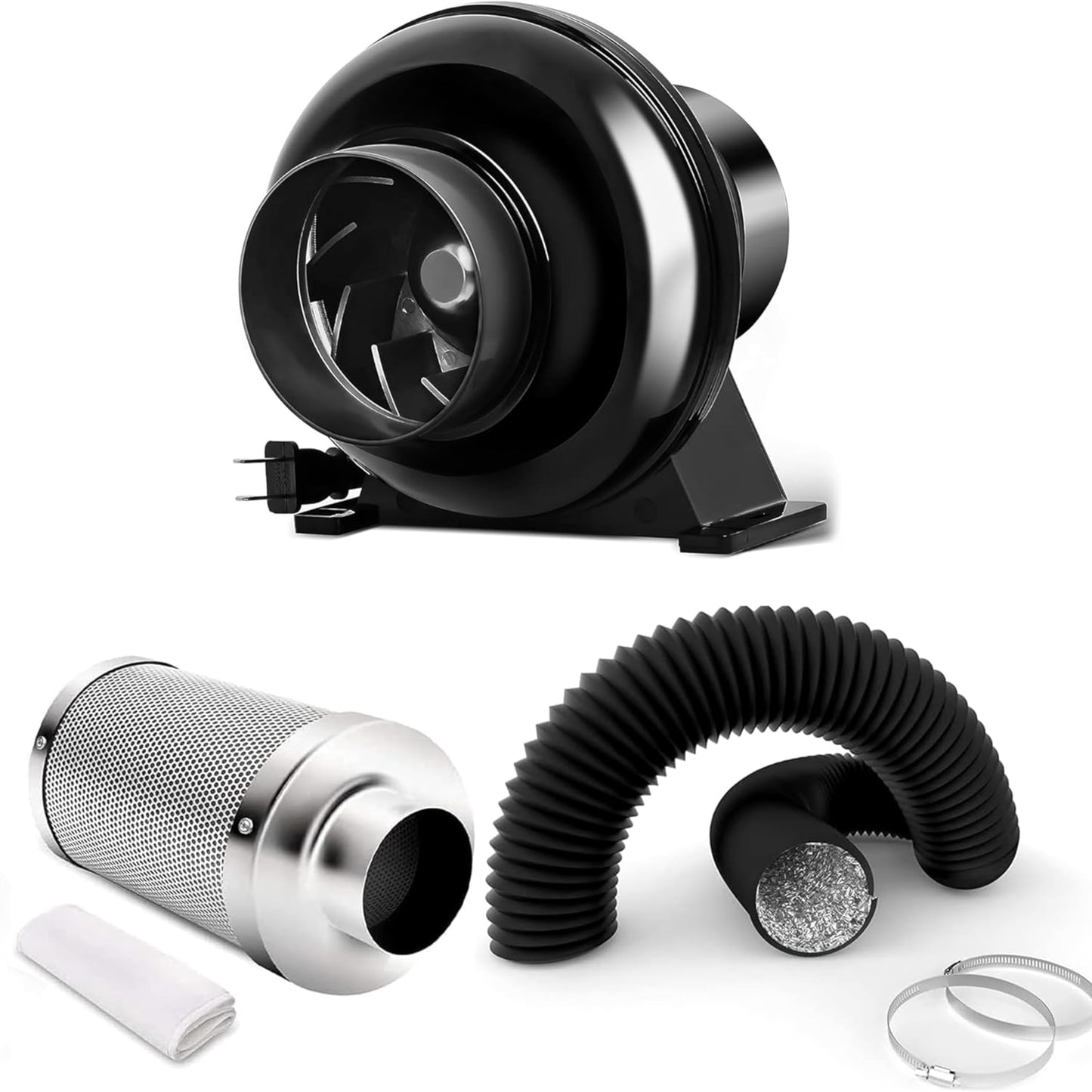 iPower 4 Inch 195 CFM Inline Duct Ventilation Fan Combo