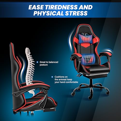 Simple Deluxe Gaming Chair, High Back Office Computer Desk Chair with Adjustable Lumbar Support, Recliner Swivel Video Game Chair with Footrest, Height Adjustable Seat and Backrest