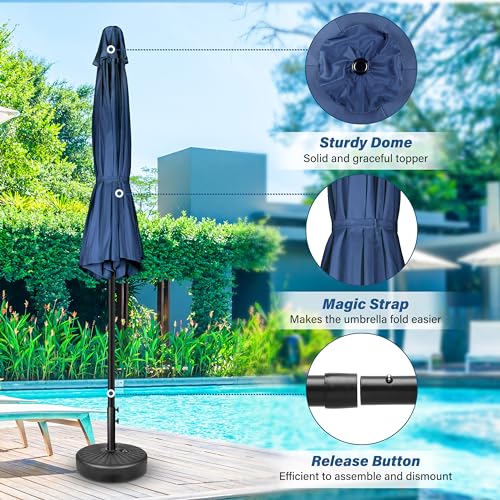 HealSmart 7.5ft Patio Umbrella with Push Button Tilt/Crank, Outdoor Table Market Yard Umbrella, 6 Sturdy Ribs for Garden, Deck, Backyard, Pool