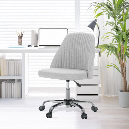 Simple Deluxe Office Desk Chair with Back and Wheels Computer Fabric Chair Armless Adjustable Height Comfy Vanity Chair with Swivel Rolling Home Chairs for Bedroom Adult