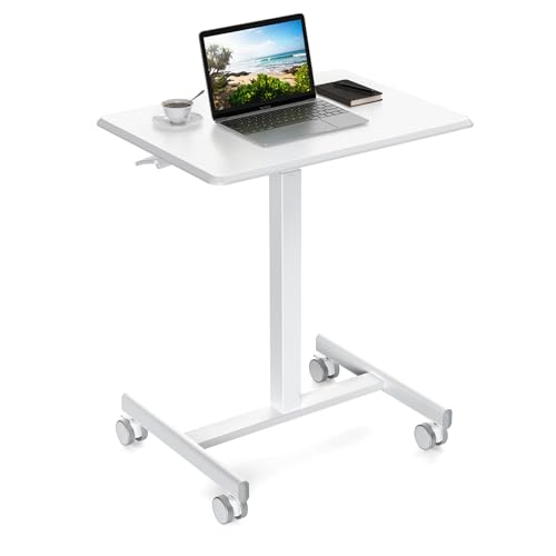 YSSOA Mobile Small Standing Desk - Rolling Desk with Adjustable Height and Lockable Wheels, Sit-Stand Laptop Table, Portable Computer Workstation