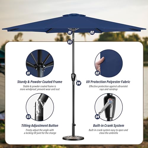 Simple Deluxe 9FT Outdoor Patio Umbrella Table Market Umbrella with Push Button Tilt and Crank, 8 Sturdy Ribs, UV Protection Waterproof for Garden, Lawn, Deck, Backyard, Pool