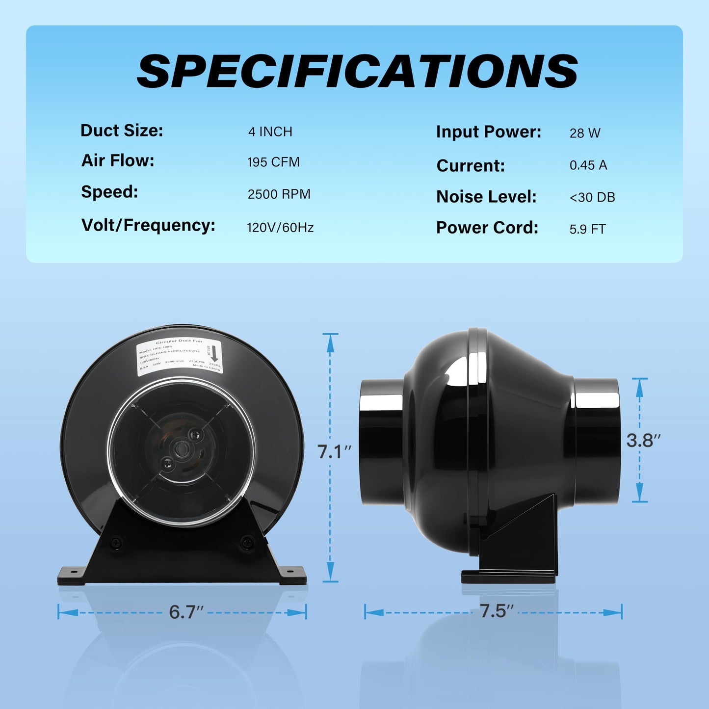 HealSmart Exhaust Inline Duct Fan Vent Booster Blower and Non-Insulated Flex Air Aluminum Foil Ducting for Indoor Grow Tent Hydroponics Ventilation