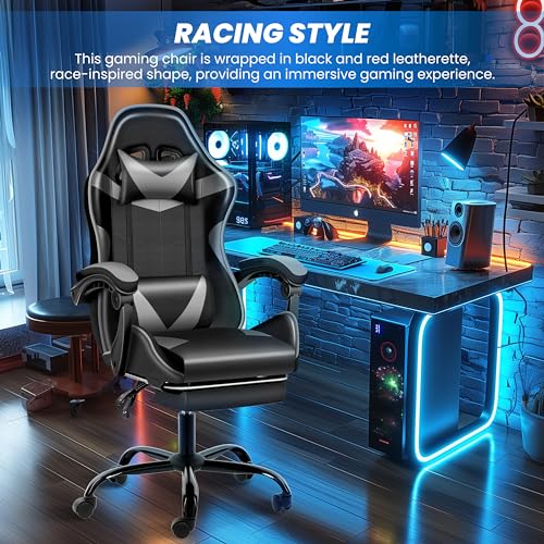 HealSmart Gaming Chair, Backrest and Seat Height Adjustable Swivel Recliner Racing Office Ergonomic Video Game Chair with Footrest