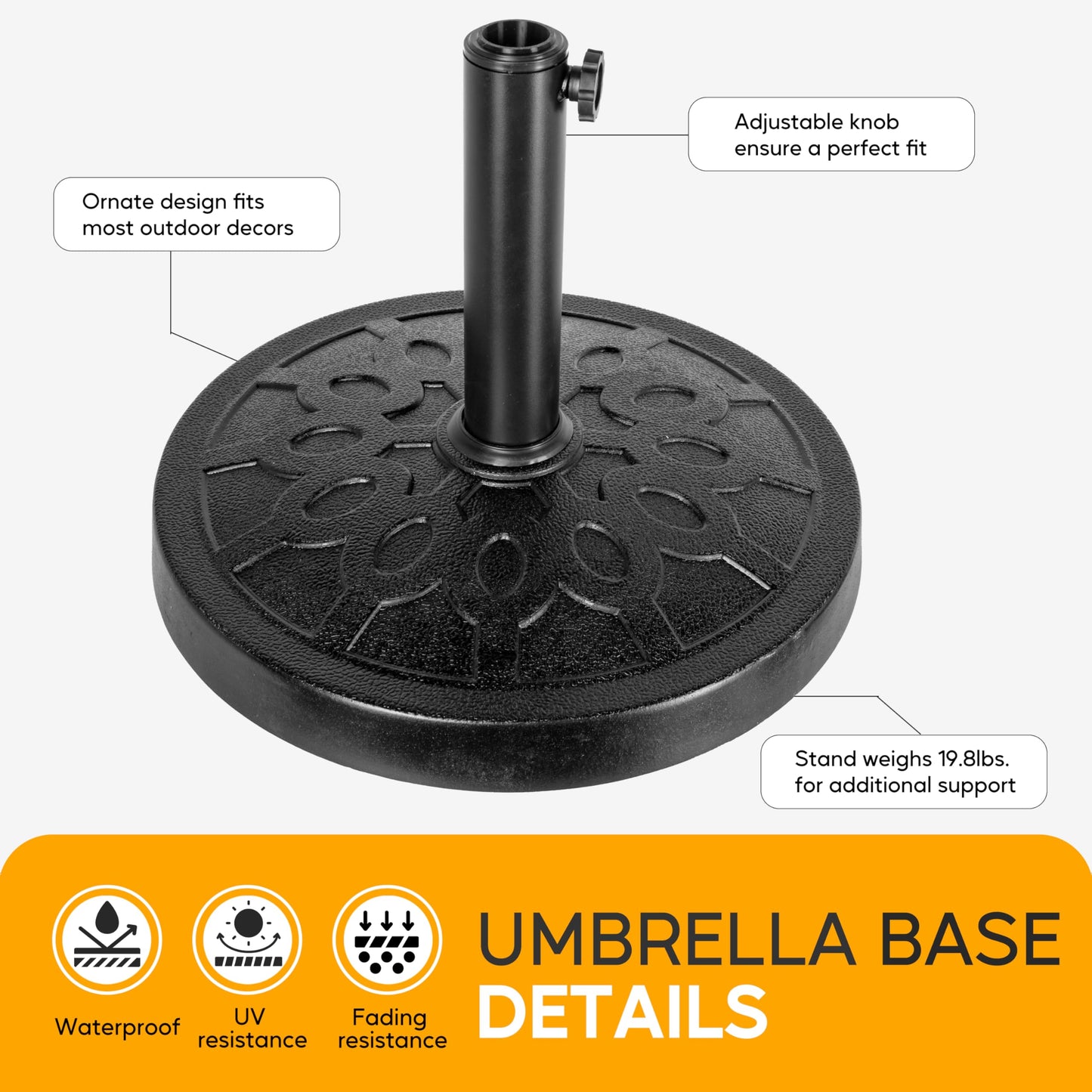 HealSmart Heavy Duty Round Stand Market Umbrella Base Holder for Patio, Outdoor, Deck, Lawn, Garden, Poolside, Bronze