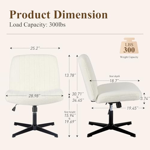 YSSOA Criss Cross Legged Chair with Back Office Desk Chair Fabric No Wheels Comfy Wide Vanity Chair Swivel Armless Height Adjustable Chair Computer Chair for Home