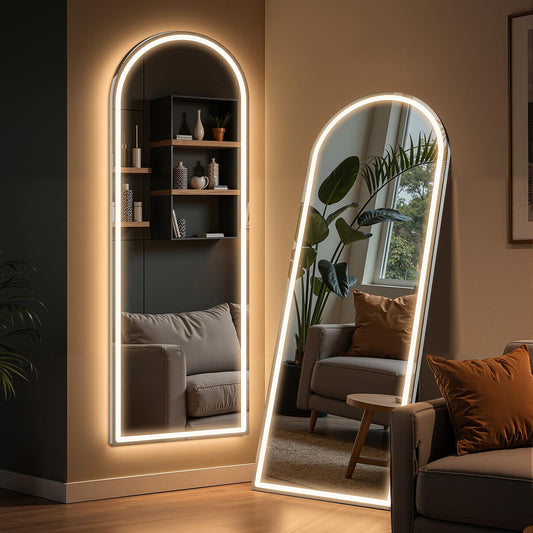 Simple Deluxe Floor Mirror with Dimming & 3 Color Lighting, Free Standing Floor Mirror, Lighted Full Body Mirror for Bedroom, Dressing Room, Cloakroom