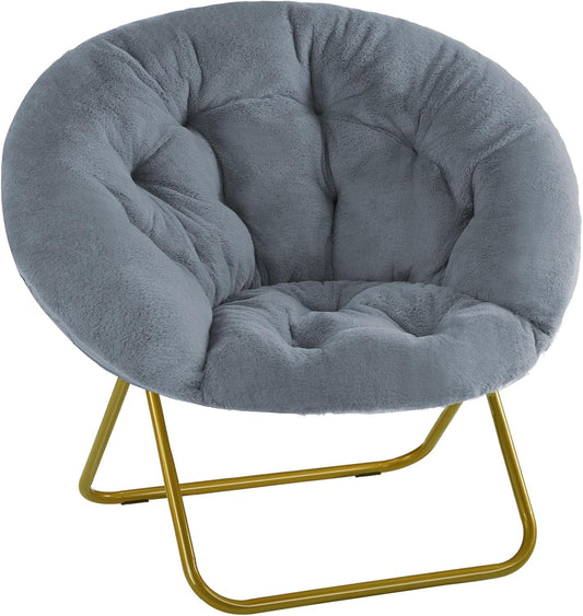 YSSOA Faux Fur Saucer Chair Comfy Lounge Chair for Bedroom Living Room, Folding Chair Upholstered Dorm Chair Papasan Chair Cozy Flexible Reading Chair for Adults Teens Kids
