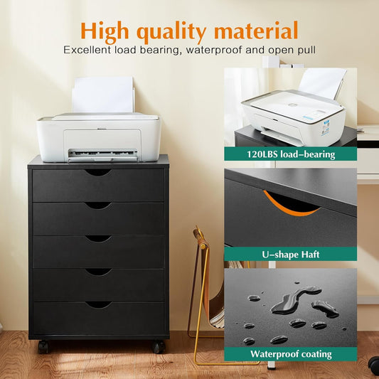 5 Drawer Chest, Storage Cabinet Dressers with Wheels, Dressers Storage Cabinets, Dresser Mobile Cabinet with Wheels, Room Organizer, Drawers Wood Organization Furniture for Office, Home, White