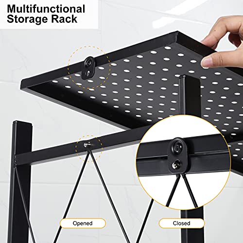 YSSOA 4-Tier Heavy Duty Foldable Metal Rack Storage Shelving Unit with Wheels Moving Easily Organizer Shelves Great for Garage Kitchen, Black