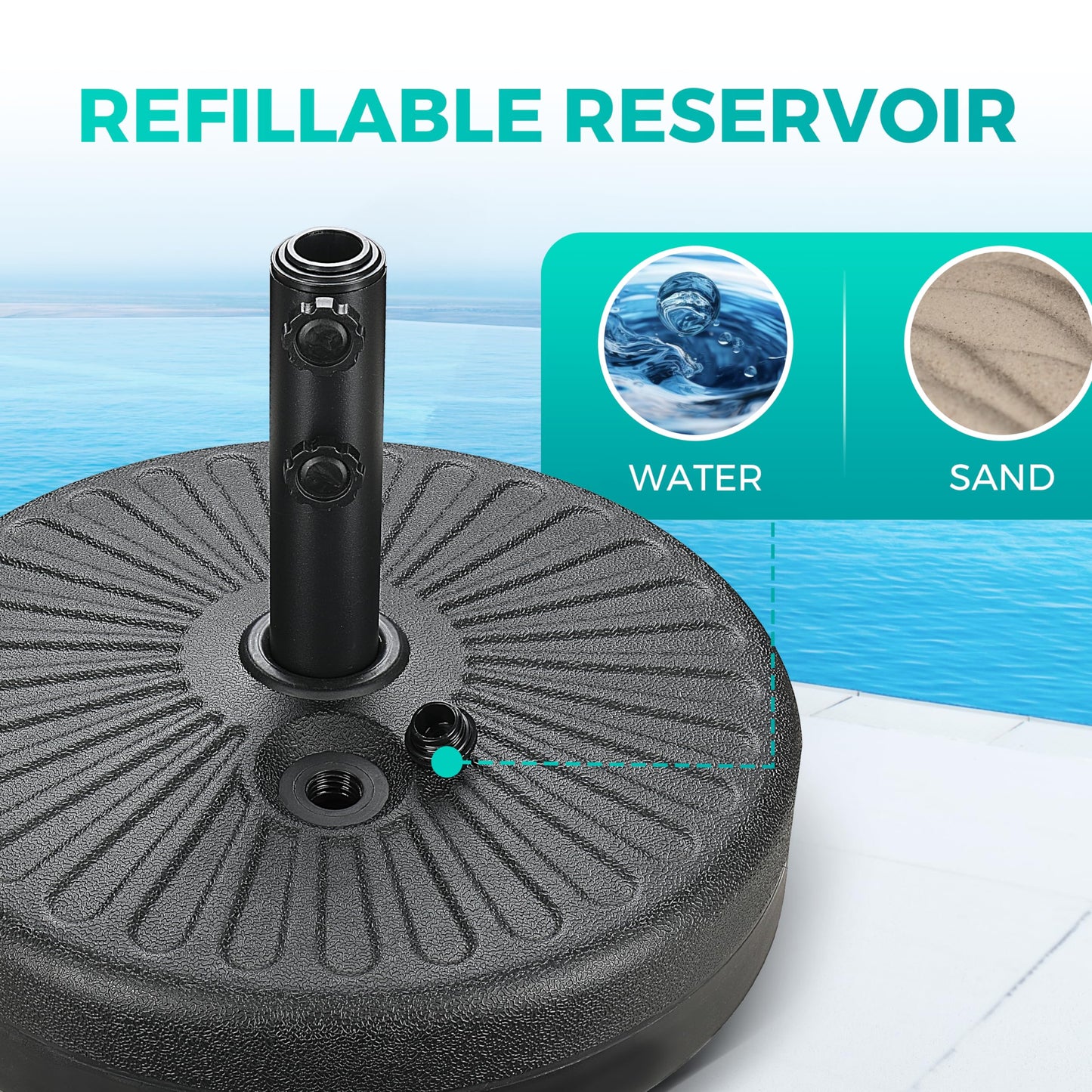 InfiniPower 20Inch 50Lbs Capacity Fillable Heavy Duty Umbrella Base Durable Stand for Outdoor Lawn, Patio, Deck, Poolside, Black