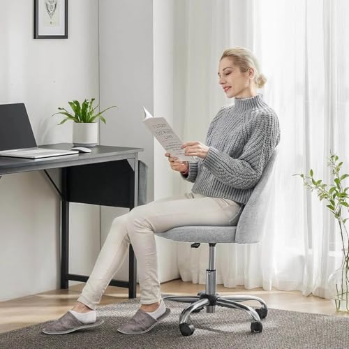 Simple Deluxe Armless Office Desk Chair, Modern Cute Swivel Vanity Chair Comfy Home Office Chairs with Wheels Height Adjustable Rolling Computer Task Stools for Living Room, Make-up, Bedroom