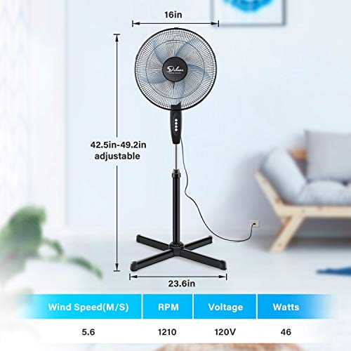 Simple Deluxe 16" Pedestal Fan for Bedroom, 75° Oscillating Standing Floor Fan with 3 Speeds, Powerful 20ft/s Airflow, Adjustable Height & Tilt, Remote Control, for Home & Office Group