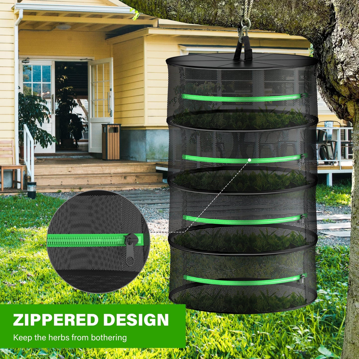 YSSOA Herb Drying Rack Zippered Hanging Dryer with Garden Pruning Shear and Hook for Hydroponics Herb, Plant, Seed, Bud