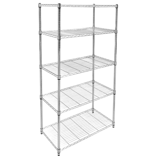 HealSmart Heavy Duty 5-Tier Height Adjustable Metal Shelving Unit, 36'' L x 14'' W x 61.02'' H, Chrome (HKSHLF36146005CV4)