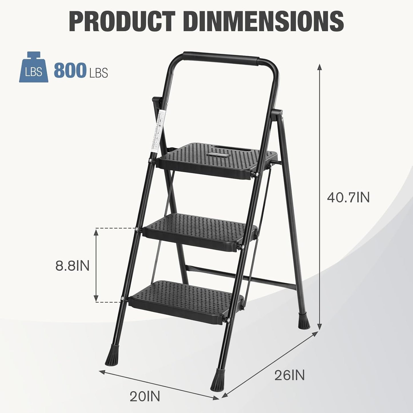 Simple Deluxe 3 Step Ladder Foldable, Lightweight Portable Step Stool, 800lbs Portable Ladder with Wide Anti-Slip Pedal, Step Stool for Adults, Lightweight Step Ladder for Home Kitchen and Outdoor