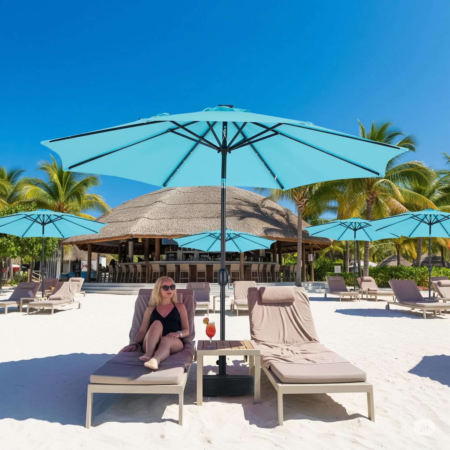 Simple Deluxe 10' Solar Patio Umbrella 32 LED Lighted Table Market Umbrellas with Push Button Tilt/Crank Outdoor Umbrella for Garden, Deck, Backyard and Pool