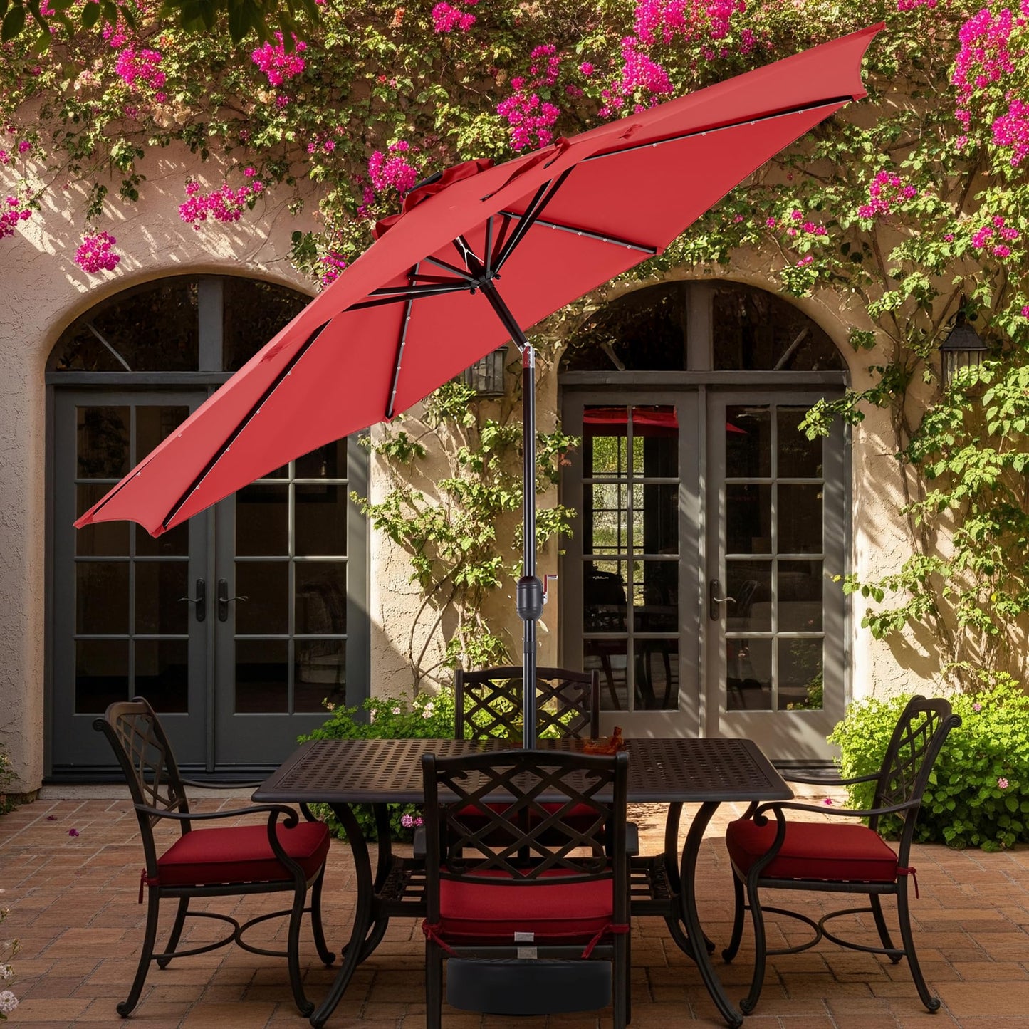 Simple Deluxe 10' Solar Patio Umbrella 32 LED Lighted Table Market Umbrellas with Push Button Tilt/Crank Outdoor Umbrella for Garden, Deck, Backyard and Pool