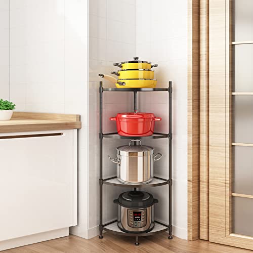 YSSOA 4 Tier Corner Display Rack Multipurpose Metal Shelving Unit, Bookcase Storage Rack Plant Stand for Living Room, Home Office, Kitchen, Small Space, 1-Pack, Bla