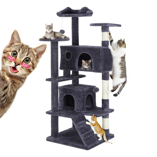 54 Inches Cat Tree Tower Condo Furniture, Cat Tower with Scratching Post, Multi-Level Climbing Tree Cat House Padded Plush Perch, Kittens Pet Play House