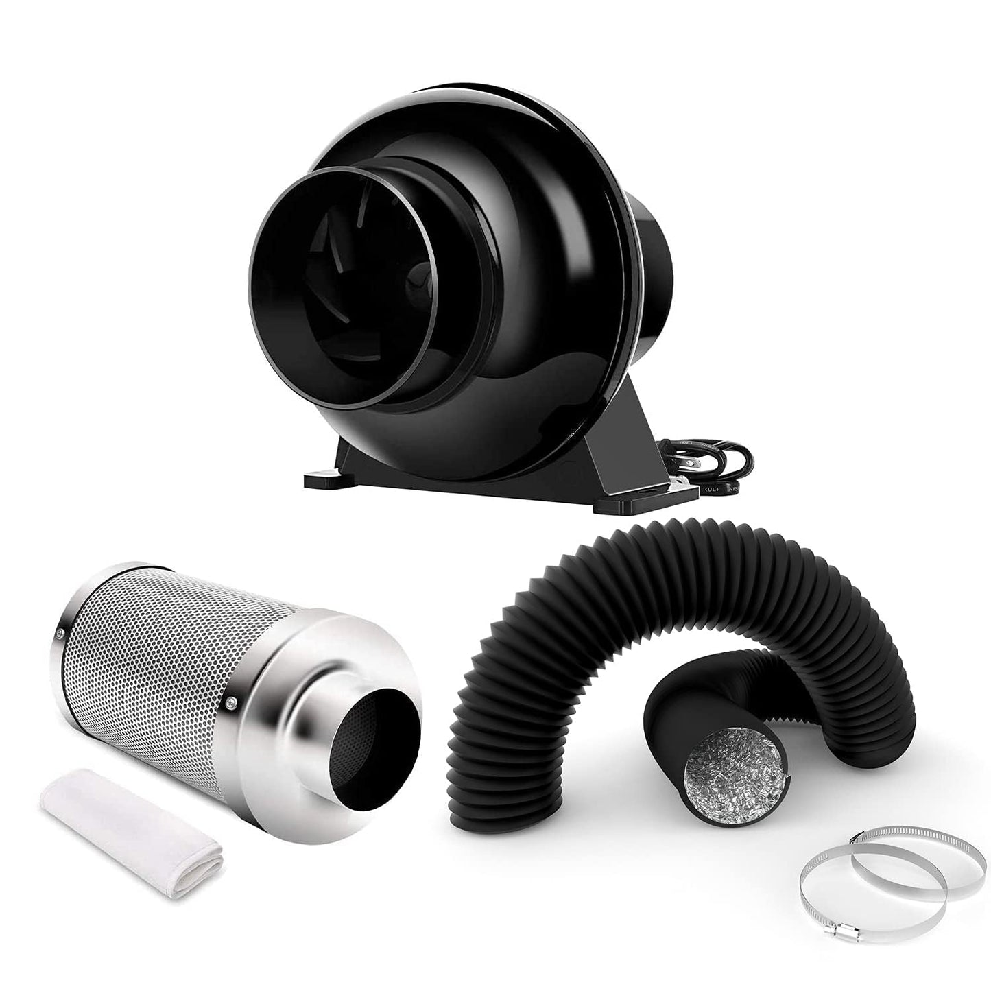 iPower Ventilation Inline Fan, 8 Feet Ducting, Variable Speed Controller, Temperature Humidity App Control via WiFi, Carbon Filter, HVAC for Grow Tent Ventilation