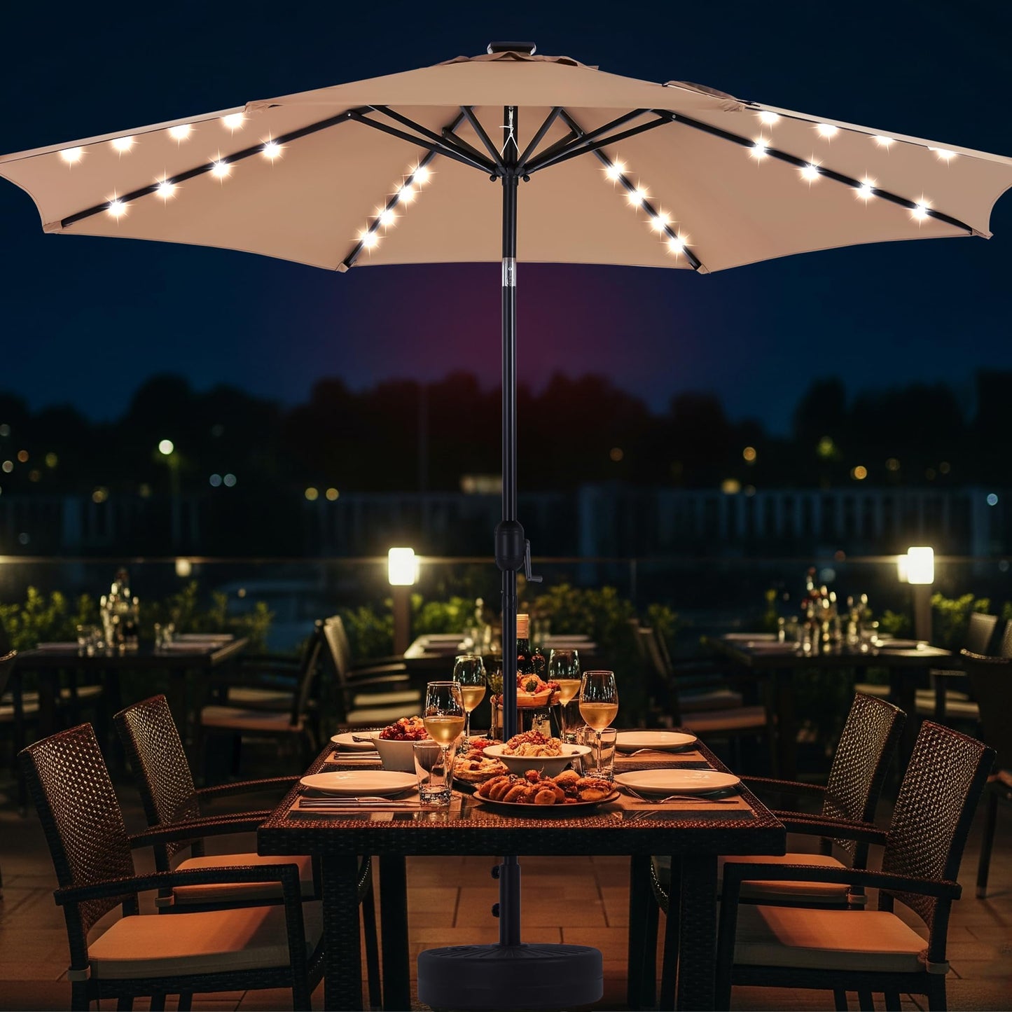 Simple Deluxe 10' Solar Patio Umbrella 32 LED Lighted Table Market Umbrellas with Push Button Tilt/Crank Outdoor Umbrella for Garden, Deck, Backyard and Pool