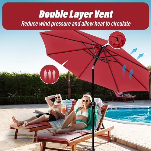 Simple Deluxe 9FT Outdoor Patio Umbrella Table Market Umbrella with Push Button Tilt and Crank, 8 Sturdy Ribs, UV Protection Waterproof for Garden, Lawn, Deck, Backyard, Pool