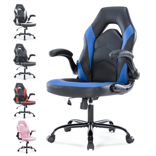 YSSOA Computer Gaming Chair PU Leather Ergonomic Lumbar Support with Flip-up Armrest and 360° Swivel Wheels, Height Adjustable Task Home Office Desk Video Racing