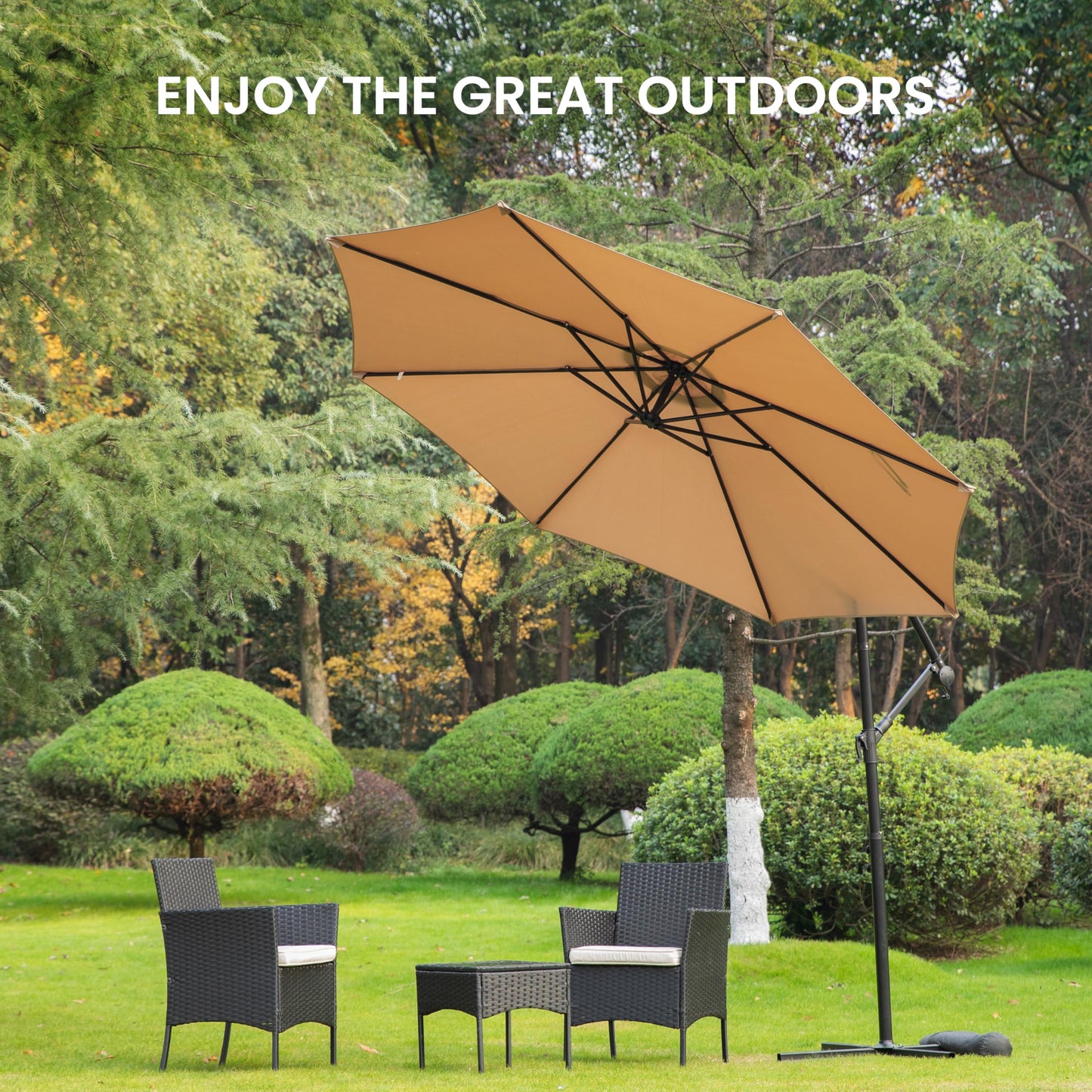 Simple Deluxe 9.8ft Offset Umbrella Cantilever Patio Hanging Umbrella Outdoor Market Umbrella with Crank & Cross Base Suitable for Garden, Lawn, backyard and Deck, Blue