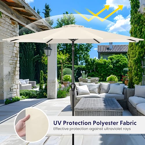 iPower 9ft Patio Umbrella Outdoor Table Umbrellas with 8 Sturdy Ribs, Push Button Tilt and Crank for Yard, Pool and Garden