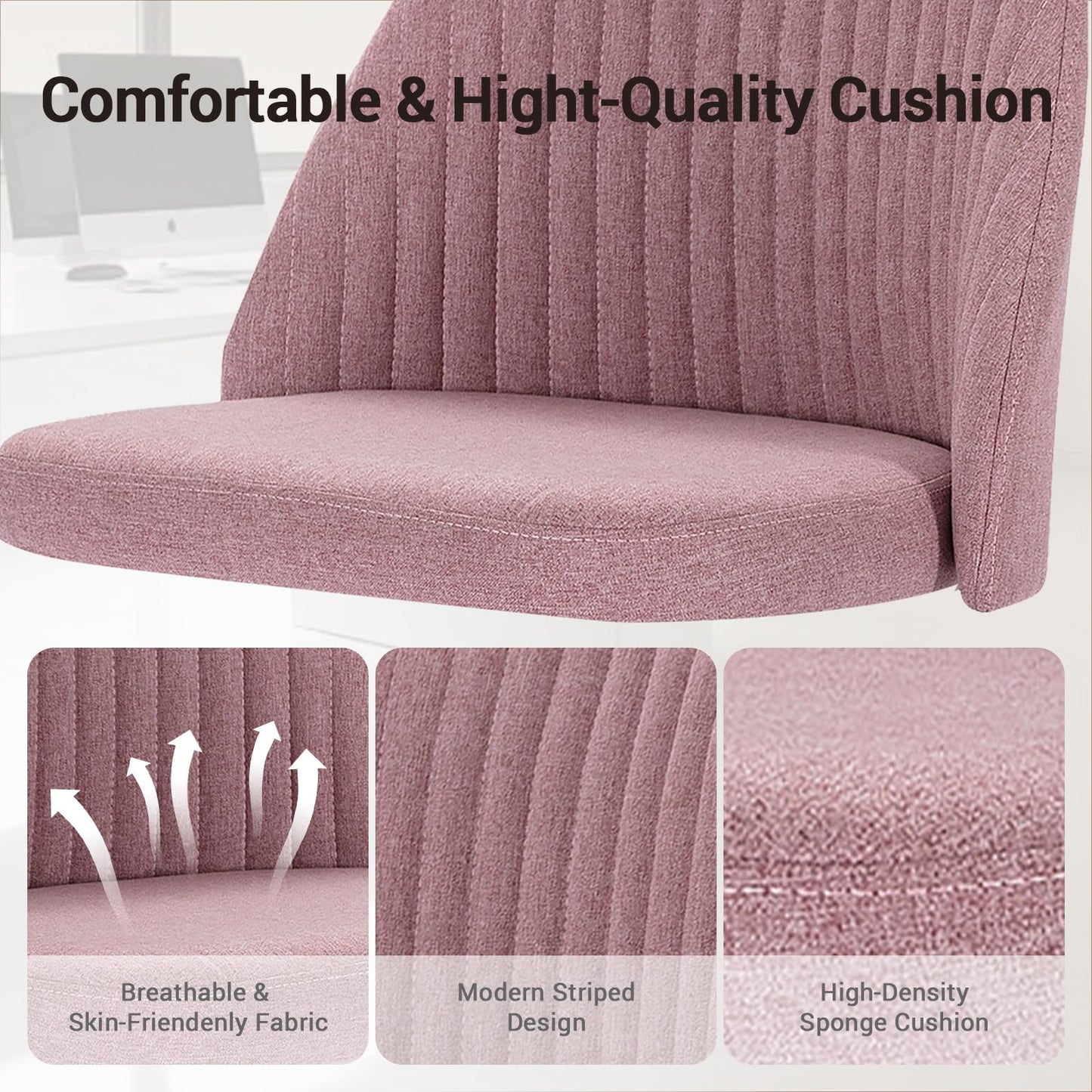 YSSOA Office Desk Chair with Back and Wheels Computer Fabric Chair Armless Adjustable Height Comfy Vanity Chair with Swivel Rolling Home Chairs