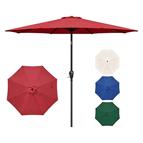 iPower 9ft Patio Umbrella Outdoor Table Umbrellas with 8 Sturdy Ribs, Push Button Tilt and Crank for Yard, Pool and Garden, Red-New