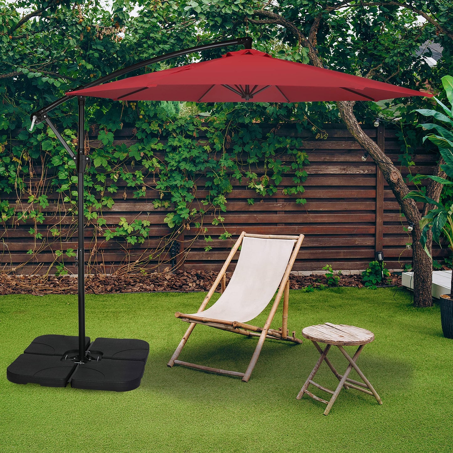 Simple Deluxe 10ft Offset Umbrella Cantilever Patio Hanging Umbrella Outdoor Market Umbrella with Crank & Cross Base Suitable for Garden, Lawn, backyard and Deck