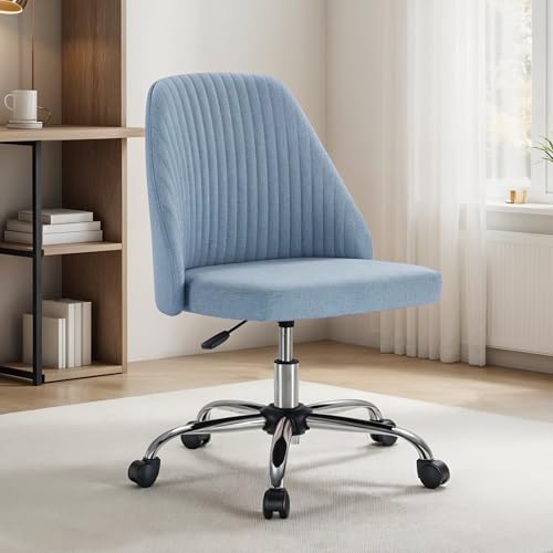 Simple Deluxe Armless Office Desk Chair, Modern Cute Swivel Vanity Chair Comfy Home Office Chairs with Wheels Height Adjustable Rolling Computer Task Stools for Living Room, Make-up, Bedroom