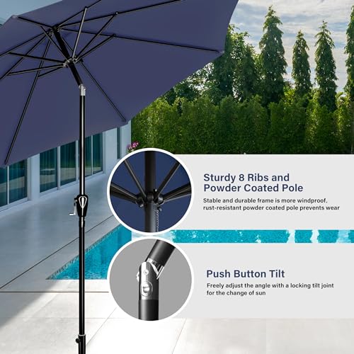 Simple Deluxe 9FT Outdoor Patio Umbrella Table Market Umbrella with Push Button Tilt and Crank, 8 Sturdy Ribs, UV Protection Waterproof for Garden, Lawn, Deck, Backyard, Pool