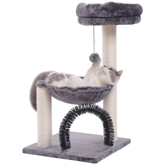 Cat Tree Tower for Indoor Cats,27.8 Inches Multi-Level Cat Tree with Scratching Posts Plush Basket & Perch for Play Rest, Cat Activity Tree with Dangling Ball for Kittens/Small Cats